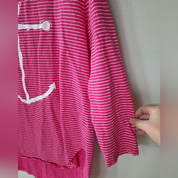 Fresh Produce Womens Pink/White Striped Nautical Anchor Top Cotton Size L - Picture 3 of 6